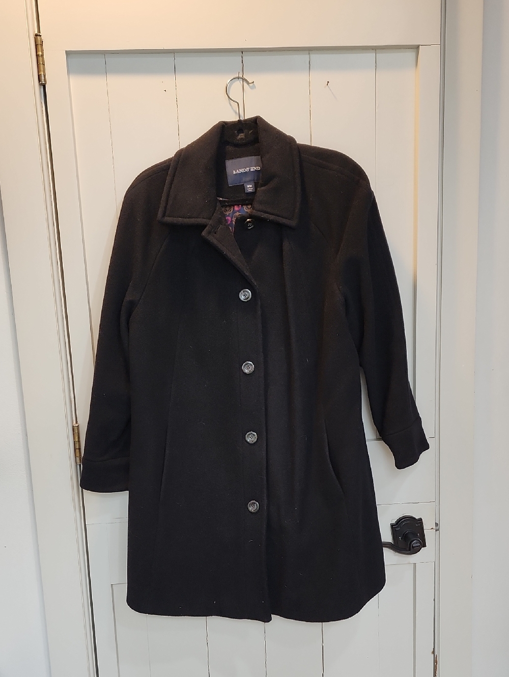 Lands' End Navy Blue Wool-Blend Single-Breasted Swing Coat 18W